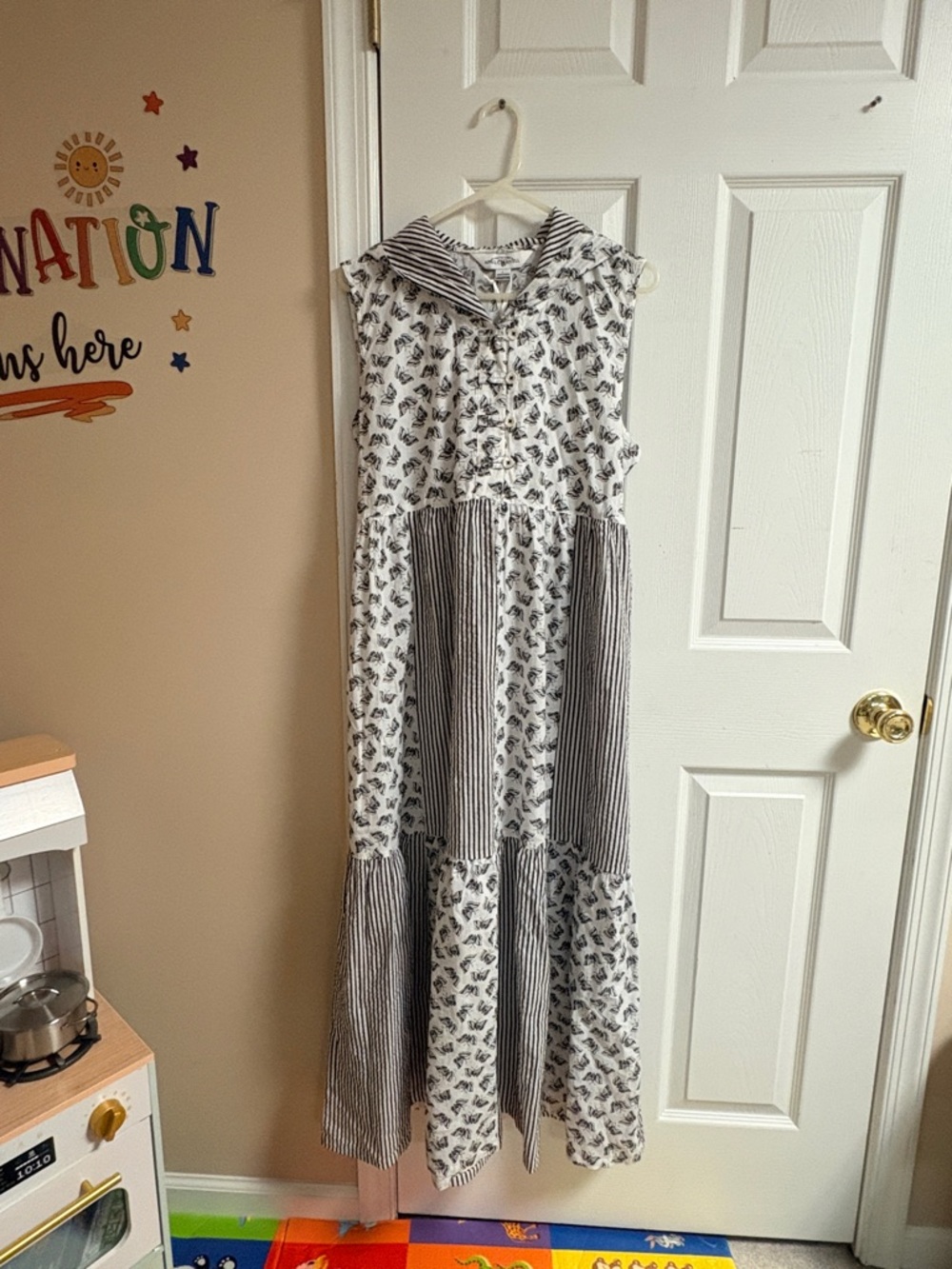 April Cornell Black and White Butterfly Print Button Front Dress